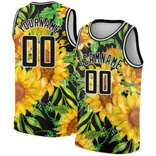 Laden Sie das Bild in den Galerie-Viewer, Custom Black Gold-White 3D Pattern Design Sunflowers Authentic Basketball Jersey
