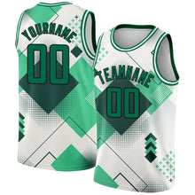 Laden Sie das Bild in den Galerie-Viewer, Custom White Kelly Green-Black 3D Pattern Design Geometric Shapes Authentic City Edition Basketball Jersey
