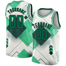 Load image into Gallery viewer, Custom White Kelly Green-Black 3D Pattern Design Geometric Shapes Authentic City Edition Basketball Jersey
