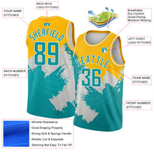 Load image into Gallery viewer, Custom Gold Aqua-White 3D Pattern Design Religion Authentic Basketball Jersey
