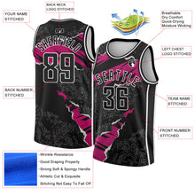 Laden Sie das Bild in den Galerie-Viewer, Custom Black Deep Pink-White 3D Pattern Design Torn Paper Style Authentic Basketball Jersey

