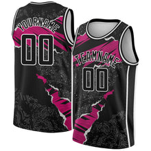 Load image into Gallery viewer, Custom Black Deep Pink-White 3D Pattern Design Torn Paper Style Authentic Basketball Jersey
