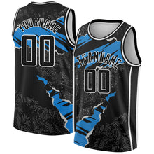 Load image into Gallery viewer, Custom Black Blue-White 3D Pattern Design Torn Paper Style Authentic Basketball Jersey
