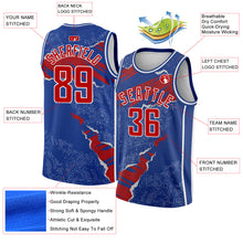 Загрузить изображение в средство просмотра галереи, Custom Royal Red-White 3D Pattern Design Torn Paper Style Authentic Basketball Jersey

