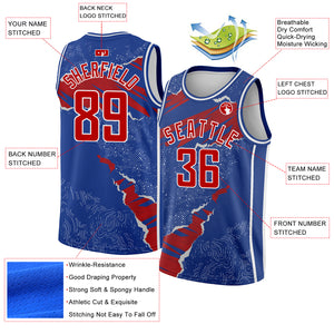 Custom Royal Red-White 3D Pattern Design Torn Paper Style Authentic Basketball Jersey