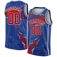 Загрузить изображение в средство просмотра галереи, Custom Royal Red-White 3D Pattern Design Torn Paper Style Authentic Basketball Jersey

