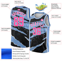 Load image into Gallery viewer, Custom Black Pink-Light Blue 3D Pattern Design Torn Paper Style Authentic Basketball Jersey
