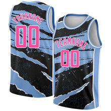 Load image into Gallery viewer, Custom Black Pink-Light Blue 3D Pattern Design Torn Paper Style Authentic Basketball Jersey
