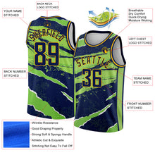 Load image into Gallery viewer, Custom Navy Neon Green-Gold 3D Pattern Design Torn Paper Style Authentic Basketball Jersey
