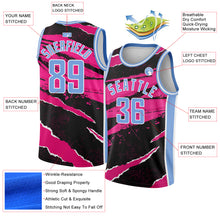 Load image into Gallery viewer, Custom Black Light Blue-Pink 3D Pattern Design Torn Paper Style Authentic Basketball Jersey
