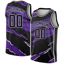 Laden Sie das Bild in den Galerie-Viewer, Custom Black Purple-White 3D Pattern Design Torn Paper Style Authentic Basketball Jersey

