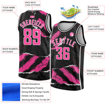 Laden Sie das Bild in den Galerie-Viewer, Custom Black Pink-White 3D Pattern Design Torn Paper Style Authentic Basketball Jersey
