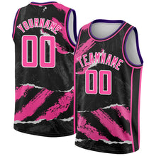 Laden Sie das Bild in den Galerie-Viewer, Custom Black Pink-White 3D Pattern Design Torn Paper Style Authentic Basketball Jersey
