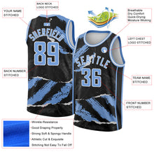 Загрузить изображение в средство просмотра галереи, Custom Black Light Blue-White 3D Pattern Design Torn Paper Style Authentic Basketball Jersey
