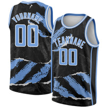 Laden Sie das Bild in den Galerie-Viewer, Custom Black Light Blue-White 3D Pattern Design Torn Paper Style Authentic Basketball Jersey
