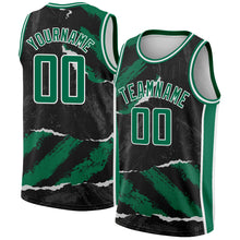 Load image into Gallery viewer, Custom Black Kelly Green-White 3D Pattern Design Torn Paper Style Authentic Basketball Jersey

