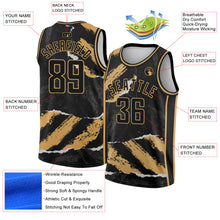 Laden Sie das Bild in den Galerie-Viewer, Custom Black Old Gold 3D Pattern Design Torn Paper Style Authentic Basketball Jersey

