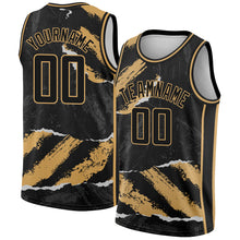 Laden Sie das Bild in den Galerie-Viewer, Custom Black Old Gold 3D Pattern Design Torn Paper Style Authentic Basketball Jersey
