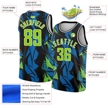 Laden Sie das Bild in den Galerie-Viewer, Custom Black Neon Green-Blue 3D Pattern Design Geometric Shapes Authentic Basketball Jersey
