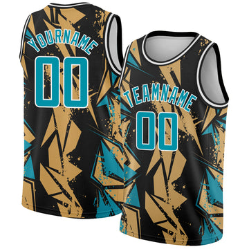 Custom Black Panther Blue-Old Gold 3D Pattern Design Geometric Shapes Authentic Basketball Jersey