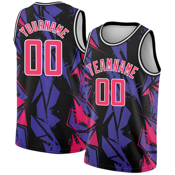 Custom Black Pink-Purple 3D Pattern Design Geometric Shapes Authentic Basketball Jersey