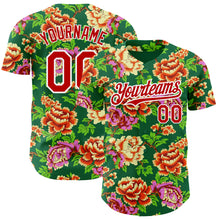 Laden Sie das Bild in den Galerie-Viewer, Custom Kelly Green Red-White 3D Pattern Design Northeast China Big Flower Authentic Baseball Jersey
