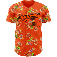 Laden Sie das Bild in den Galerie-Viewer, Custom Orange Black 3D Pattern Design Northeast China Big Flower Authentic Baseball Jersey
