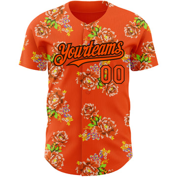 Custom Orange Black 3D Pattern Design Northeast China Big Flower Authentic Baseball Jersey