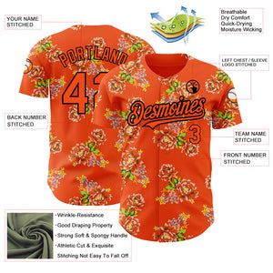 Custom Orange Black 3D Pattern Design Northeast China Big Flower Authentic Baseball Jersey