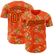 Laden Sie das Bild in den Galerie-Viewer, Custom Orange Black 3D Pattern Design Northeast China Big Flower Authentic Baseball Jersey
