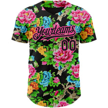 Laden Sie das Bild in den Galerie-Viewer, Custom Black Pink 3D Pattern Design Northeast China Big Flower Authentic Baseball Jersey
