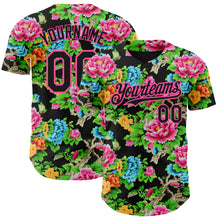 Laden Sie das Bild in den Galerie-Viewer, Custom Black Pink 3D Pattern Design Northeast China Big Flower Authentic Baseball Jersey
