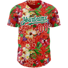 Laden Sie das Bild in den Galerie-Viewer, Custom Red Kelly Green-White 3D Pattern Design Northeast China Big Flower Authentic Baseball Jersey
