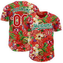 Load image into Gallery viewer, Custom Red Kelly Green-White 3D Pattern Design Northeast China Big Flower Authentic Baseball Jersey
