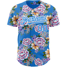 Laden Sie das Bild in den Galerie-Viewer, Custom Electric Blue White 3D Pattern Design Northeast China Big Flower Authentic Baseball Jersey
