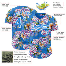 Load image into Gallery viewer, Custom Electric Blue White 3D Pattern Design Northeast China Big Flower Authentic Baseball Jersey
