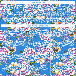 Custom Electric Blue White 3D Pattern Design Northeast China Big Flower Authentic Baseball Jersey