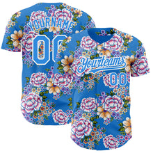 Laden Sie das Bild in den Galerie-Viewer, Custom Electric Blue White 3D Pattern Design Northeast China Big Flower Authentic Baseball Jersey
