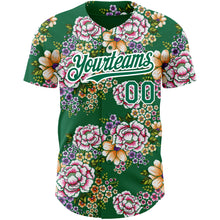 Load image into Gallery viewer, Custom Kelly Green White 3D Pattern Design Northeast China Big Flower Authentic Baseball Jersey
