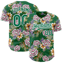 Laden Sie das Bild in den Galerie-Viewer, Custom Kelly Green White 3D Pattern Design Northeast China Big Flower Authentic Baseball Jersey
