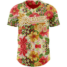 Laden Sie das Bild in den Galerie-Viewer, Custom Red Old Gold-White 3D Pattern Design Northeast China Big Flower Authentic Baseball Jersey
