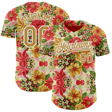 Laden Sie das Bild in den Galerie-Viewer, Custom Red Old Gold-White 3D Pattern Design Northeast China Big Flower Authentic Baseball Jersey
