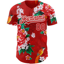 Load image into Gallery viewer, Custom Red White 3D Pattern Design Northeast China Big Flower Authentic Baseball Jersey
