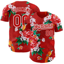 Load image into Gallery viewer, Custom Red White 3D Pattern Design Northeast China Big Flower Authentic Baseball Jersey
