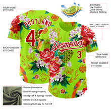 Load image into Gallery viewer, Custom Neon Green Red-White 3D Pattern Design Northeast China Big Flower Authentic Baseball Jersey
