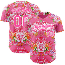 Load image into Gallery viewer, Custom Neon Pink Pink-White 3D Pattern Design Northeast China Big Flower Authentic Baseball Jersey
