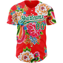 Load image into Gallery viewer, Custom Red Kelly Green-White 3D Pattern Design Northeast China Big Flower Authentic Baseball Jersey
