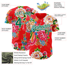 Load image into Gallery viewer, Custom Red Kelly Green-White 3D Pattern Design Northeast China Big Flower Authentic Baseball Jersey
