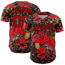 Load image into Gallery viewer, Custom Black Red 3D Pattern Design Northeast China Big Flower And Leopard Print Authentic Baseball Jersey
