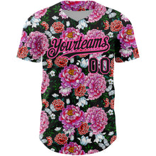 Load image into Gallery viewer, Custom Pink Black 3D Pattern Design Northeast China Big Flower Authentic Baseball Jersey
